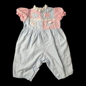 Hopscotch 90s Vintage Denim Pink Romper Size 0-6 Months